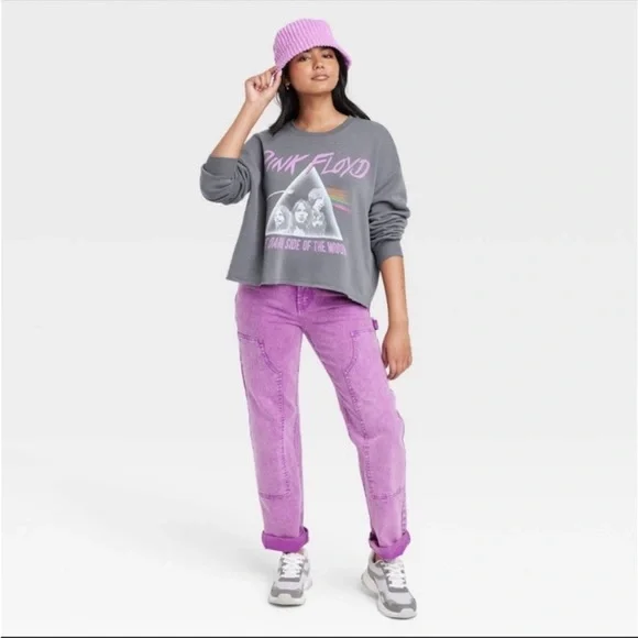 NWOT Pink Floyd Oversized Cropped Graphic Sweatshirt Size Large - Picture 3 of 11